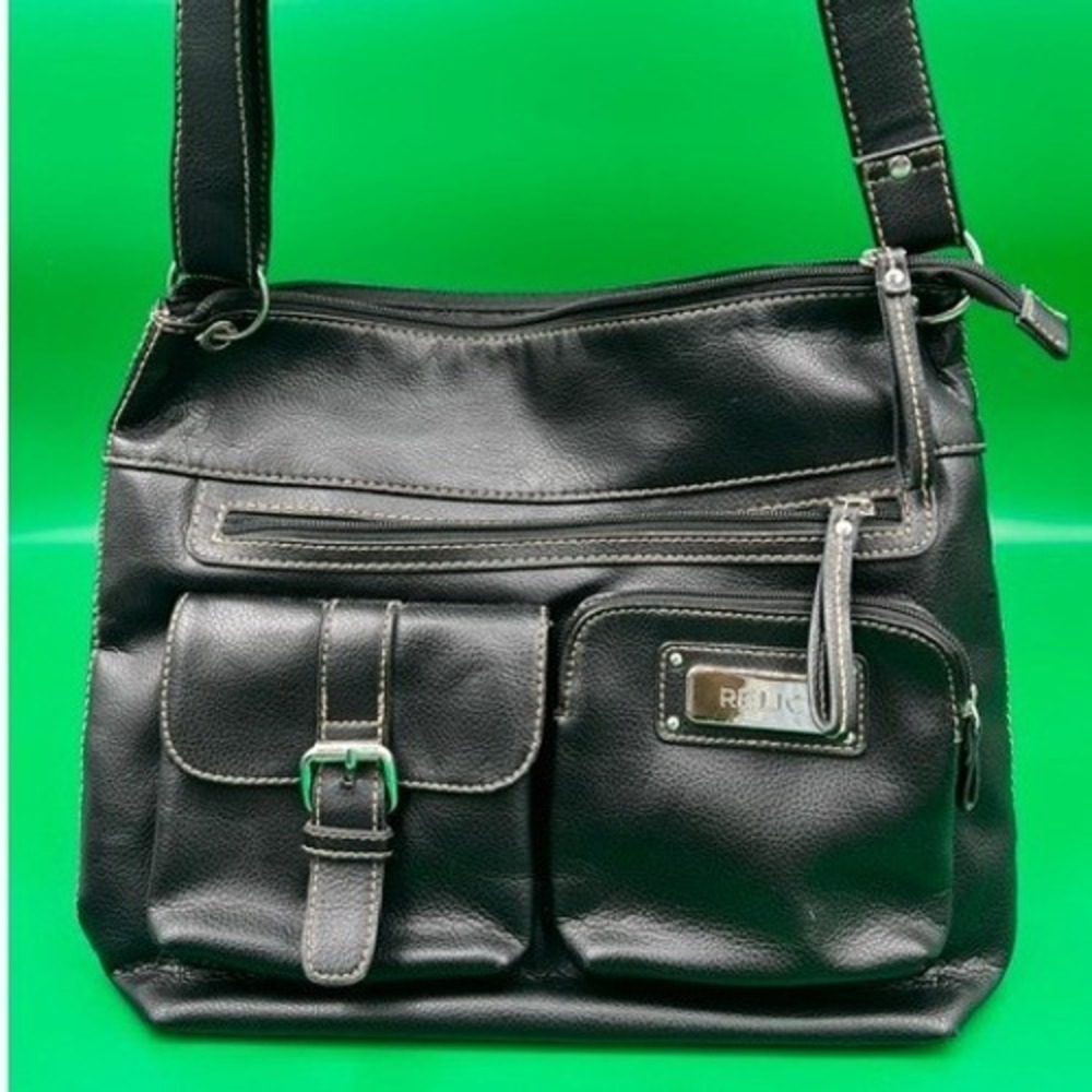 Relic Brand Crossbody Bag Women's 11x10 Black Faux Leather Multi Pocket Utility